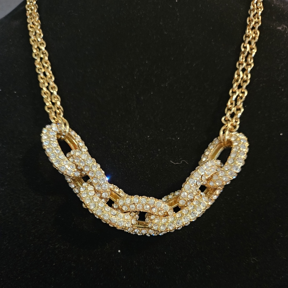Goldtone Necklace Seven Rhinestone Chain Lengths